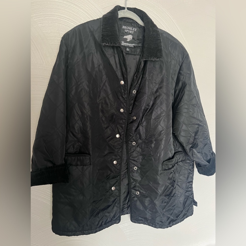 Thermoloft Bromley Sport Women's Black Quilted Jacket w Corduroy Collar/cuff